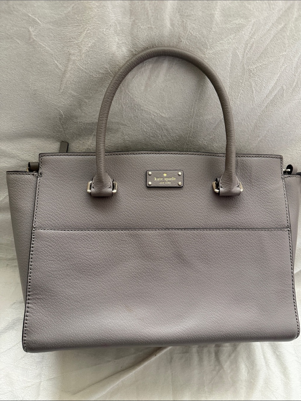Kate Spade Taupe gray leather satchel with top handles